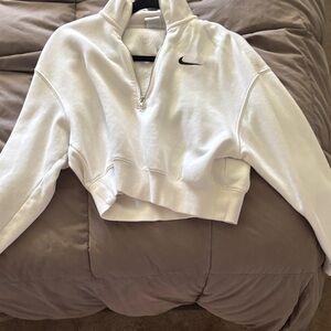Nike White Cropped Half-Zip Turtleneck Sweatshirt